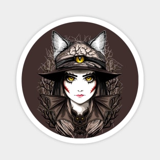 Witch Cat Halloween Creepy Cute Portrait Magnet